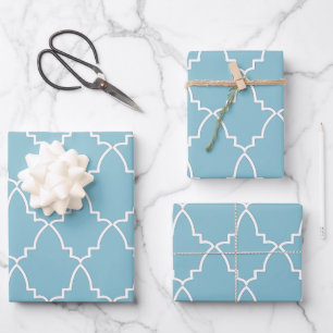 Feuille De Papier Cadeau Motif en treillis marocain bleu clair