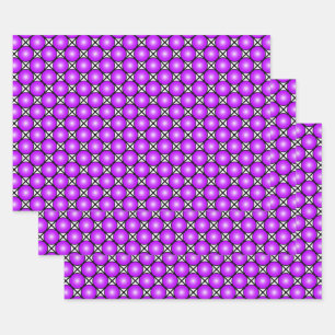 Feuille De Papier Cadeau Motif en treillis noir et blanc à pois rose magent
