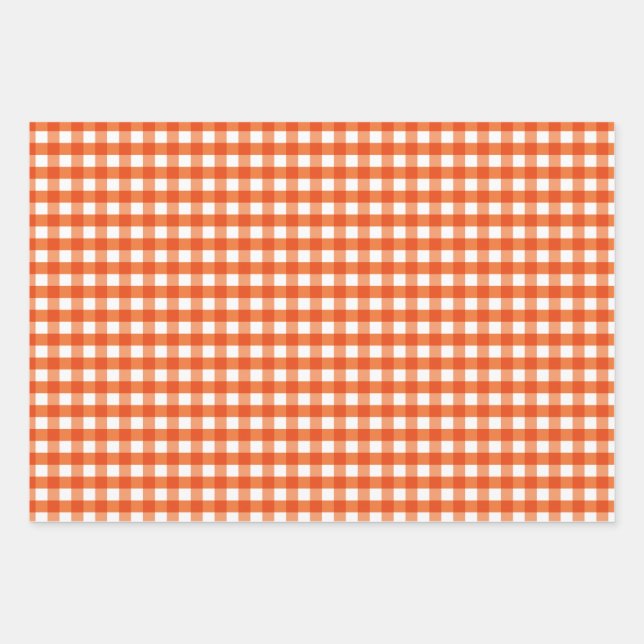 Feuille De Papier Cadeau Motif En vichy orange et blanc (Devant)