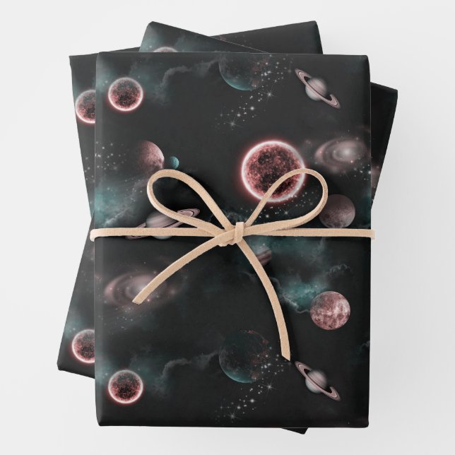 Feuille De Papier Cadeau Motif Espace  (En situation)