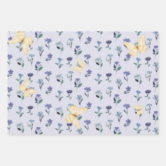 Feuille De Papier Cadeau Motif esthétique papillon pastel et fleur sauvage