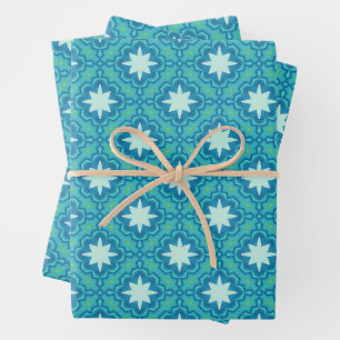 Feuille De Papier Cadeau Motif étoile Boho bleu turquoise
