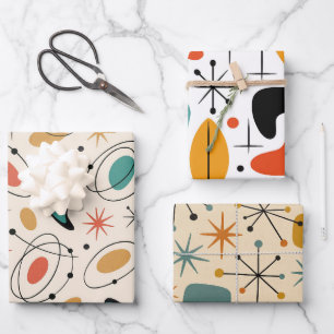 Feuille De Papier Cadeau Motif étoile éclatée de style Mid Century Modern