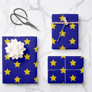 Feuille De Papier Cadeau Motif Étoiles Dorées, Bleu Nuit, Exclusif