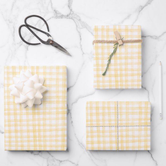 Feuille De Papier Cadeau Motif fait main Gingham Jaune Mignon SUR MESURE (Recto)