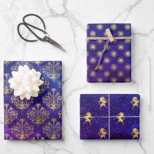 Feuille De Papier Cadeau Motif fantaisie à l'encre violette et or aquarelle