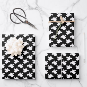 Feuille De Papier Cadeau Motif Fantôme Noir Et Blanc Cute Halloween