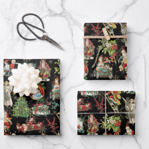 Feuille De Papier Cadeau Motif festif vintage rétro Noël vacances