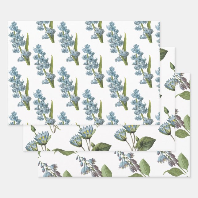 Feuille De Papier Cadeau Motif Fleur Bleue (Lot)
