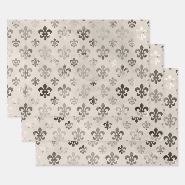 Feuille De Papier Cadeau Motif Fleur De Lis Découpage déprimé (Lot)