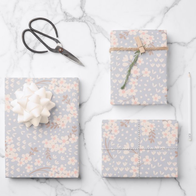Feuille De Papier Cadeau Motif fleur de myosotis (Recto)