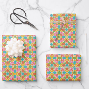 Feuille De Papier Cadeau Motif Fleur géométrique Retro Arc-en-ciel