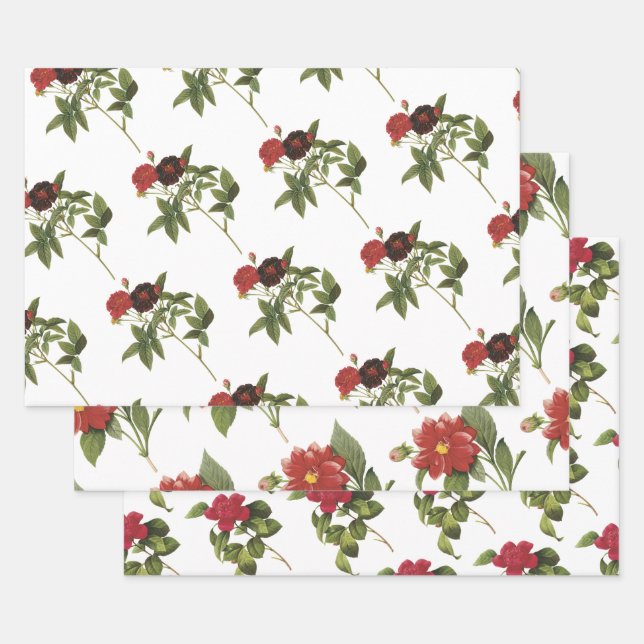 Feuille De Papier Cadeau Motif Fleur Rouge (Lot)