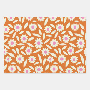 Feuille De Papier Cadeau Motif fleurs de marguerites rétro groovy sur orang