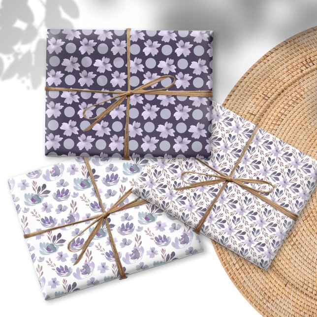 Feuille De Papier Cadeau Motif floral à l'aquarelle violet joli (Créateur téléchargé)