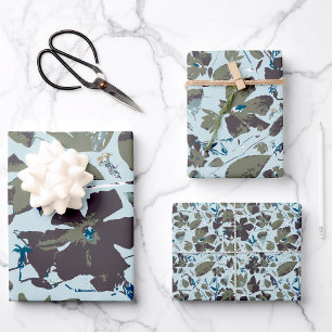 Feuille De Papier Cadeau Motif floral bleu vert élégant