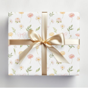 Feuille De Papier Cadeau Motif floral de fleurs jaunes roses à l'aquarelle