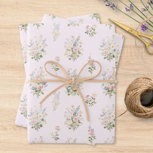 Feuille De Papier Cadeau Motif floral de jardin de fleurs coloré à l'aquare
