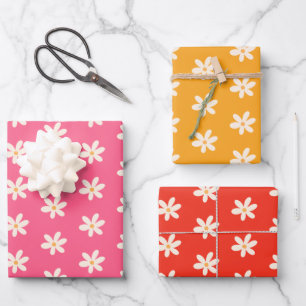 Feuille De Papier Cadeau Motif floral de pâquerettes blanches Coloré Minima