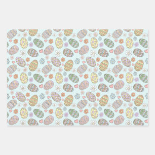 Feuille De Papier Cadeau Motif Floral de Pâques aux Œufs Mignons Pastel Fan
