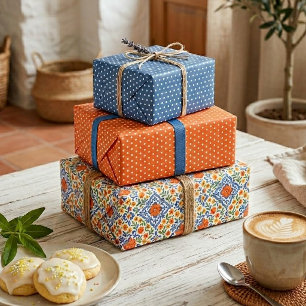 Feuille De Papier Cadeau Motif floral méditerranéen ethnique classique