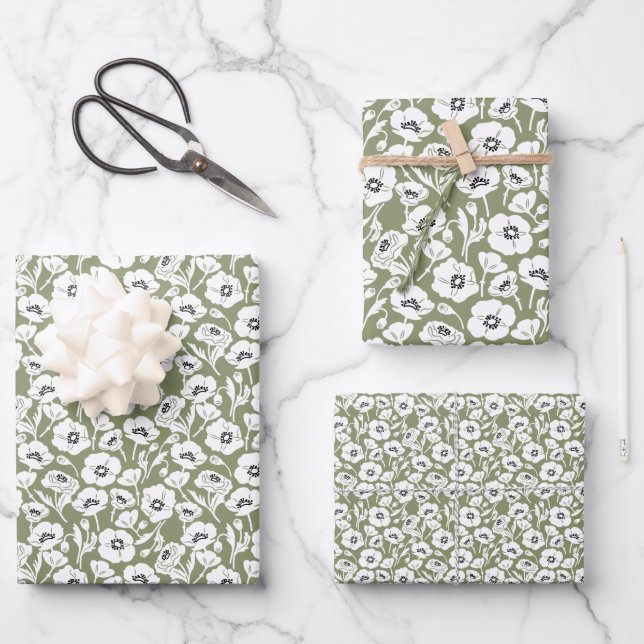 Feuille De Papier Cadeau Motif floral moderne (Recto)