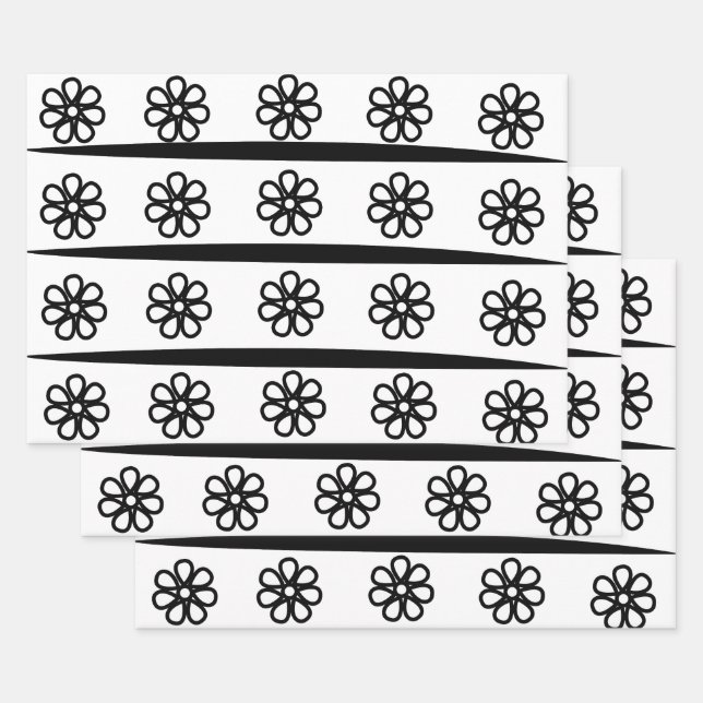 Feuille De Papier Cadeau Motif floral noir et blanc (Lot)