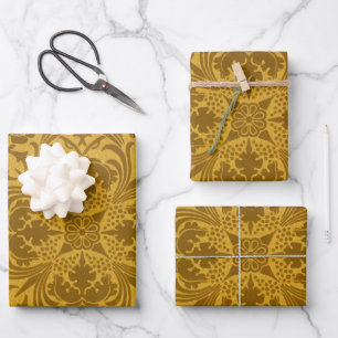 Feuille De Papier Cadeau Motif floral orné doré avec symétrie