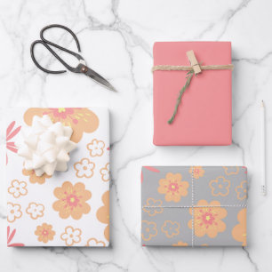Feuille De Papier Cadeau Motif floral rétro et rose pâle