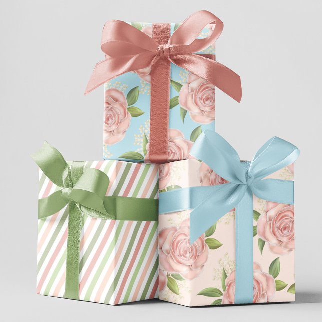 Feuille De Papier Cadeau Motif Floral rose Chic Élégant (Blush pink floral pattern wrapping paper set.)