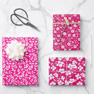 Feuille De Papier Cadeau Motif floral rose et blanc chaud