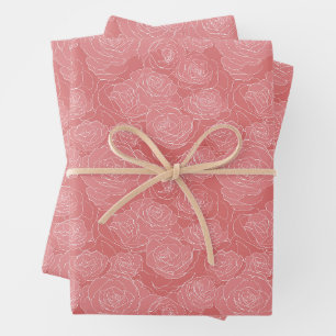 Feuille De Papier Cadeau Motif floral Roses roses tendres