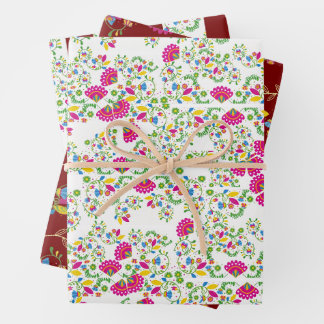 Feuille De Papier Cadeau Motif floral rouge et blanc