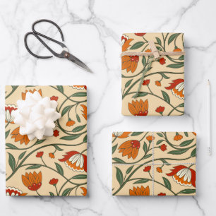 Feuille De Papier Cadeau Motif floral sans couture sur fond beige
