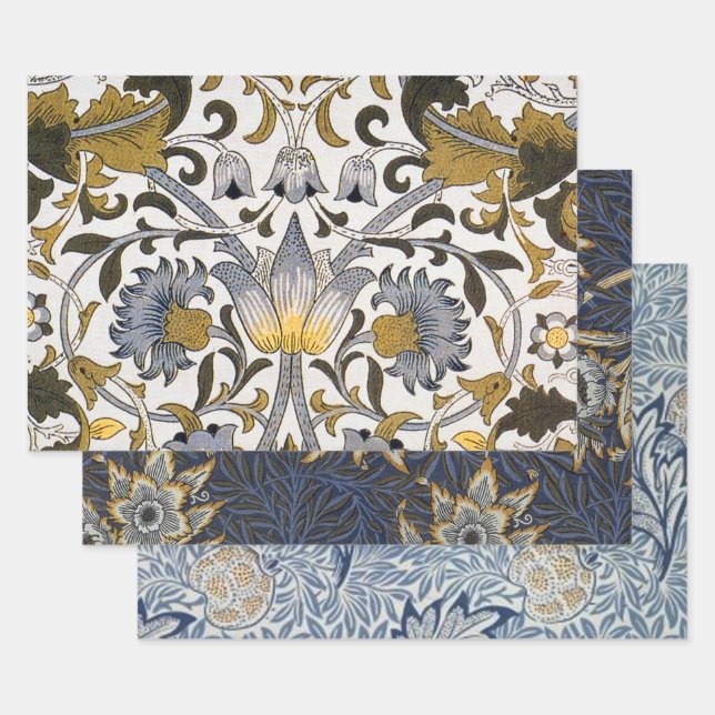 Feuille De Papier Cadeau Motif floral William Morris Lodden : bleu or  (Lot)