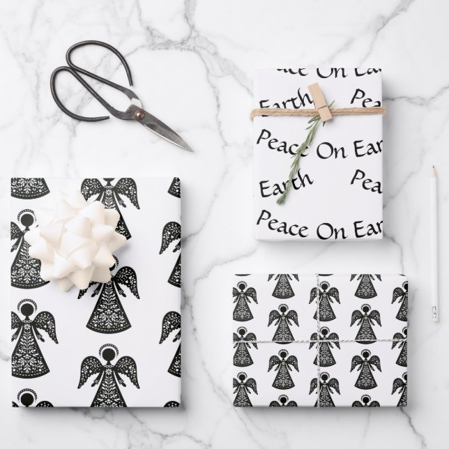 Feuille De Papier Cadeau Motif Folk Art Angel (Recto)