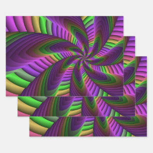 Feuille De Papier Cadeau Motif fractal néon coloré énergique groovy