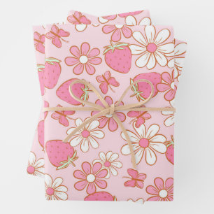 Feuille De Papier Cadeau Motif Fraise Daisy