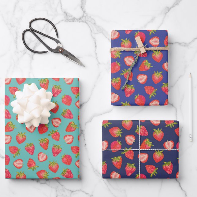 Feuille De Papier Cadeau Motif Fraise d'Été (Recto)