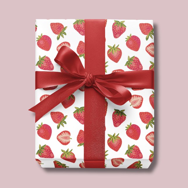 Feuille De Papier Cadeau Motif Fraise d'Été (Strawberry Wrapping Paper Sheets. Also available in rolls. Perfect for girls birthday & baby shower)
