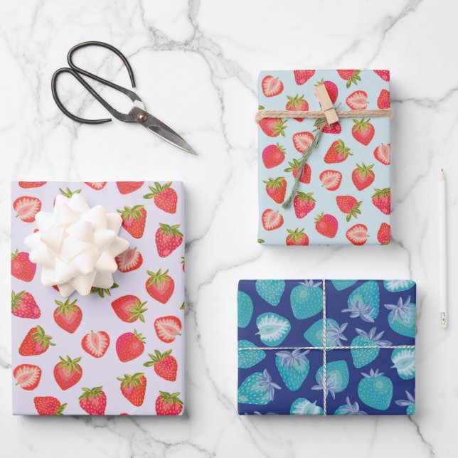Feuille De Papier Cadeau Motif Fraise d'été (Recto)
