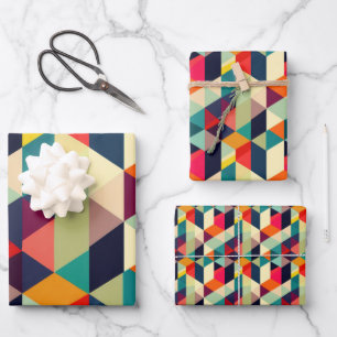 Feuille De Papier Cadeau motif géométrique 3D RETRO Chic Mid Century Modern