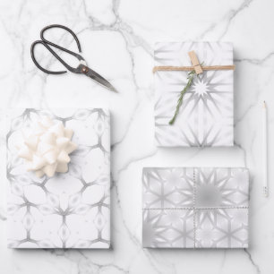 Feuille De Papier Cadeau Motif géométrique blanc et argenté