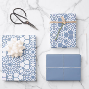 Feuille De Papier Cadeau Motif géométrique bleu-arabe