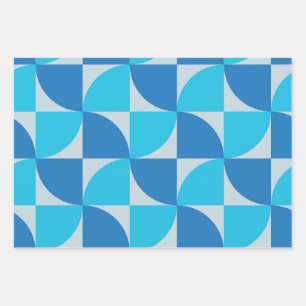 Feuille De Papier Cadeau Motif géométrique bleu du milieu du siècle