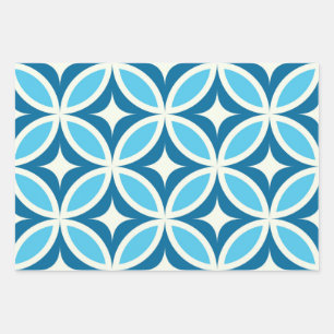 Feuille De Papier Cadeau Motif géométrique bleu moderne du milieu du siècle
