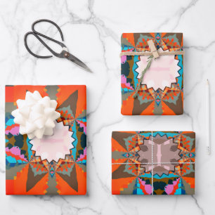 Feuille De Papier Cadeau Motif géométrique coloré de l'Ouest du Sud