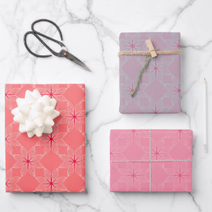 Feuille De Papier Cadeau Motif géométrique   Corail, Mauve et Rosé