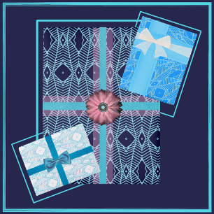 Feuille De Papier Cadeau Motif géométrique d'inspiration tribale en bleu et