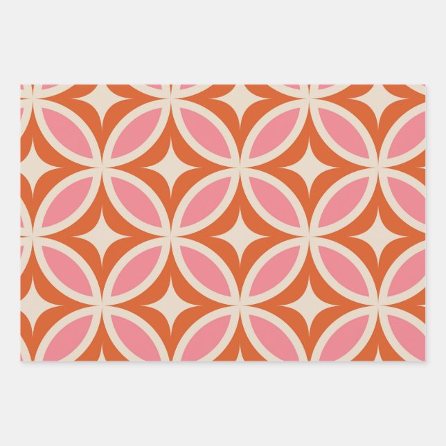 Feuille De Papier Cadeau Motif géométrique moderne du milieu du siècle rose (Devant)